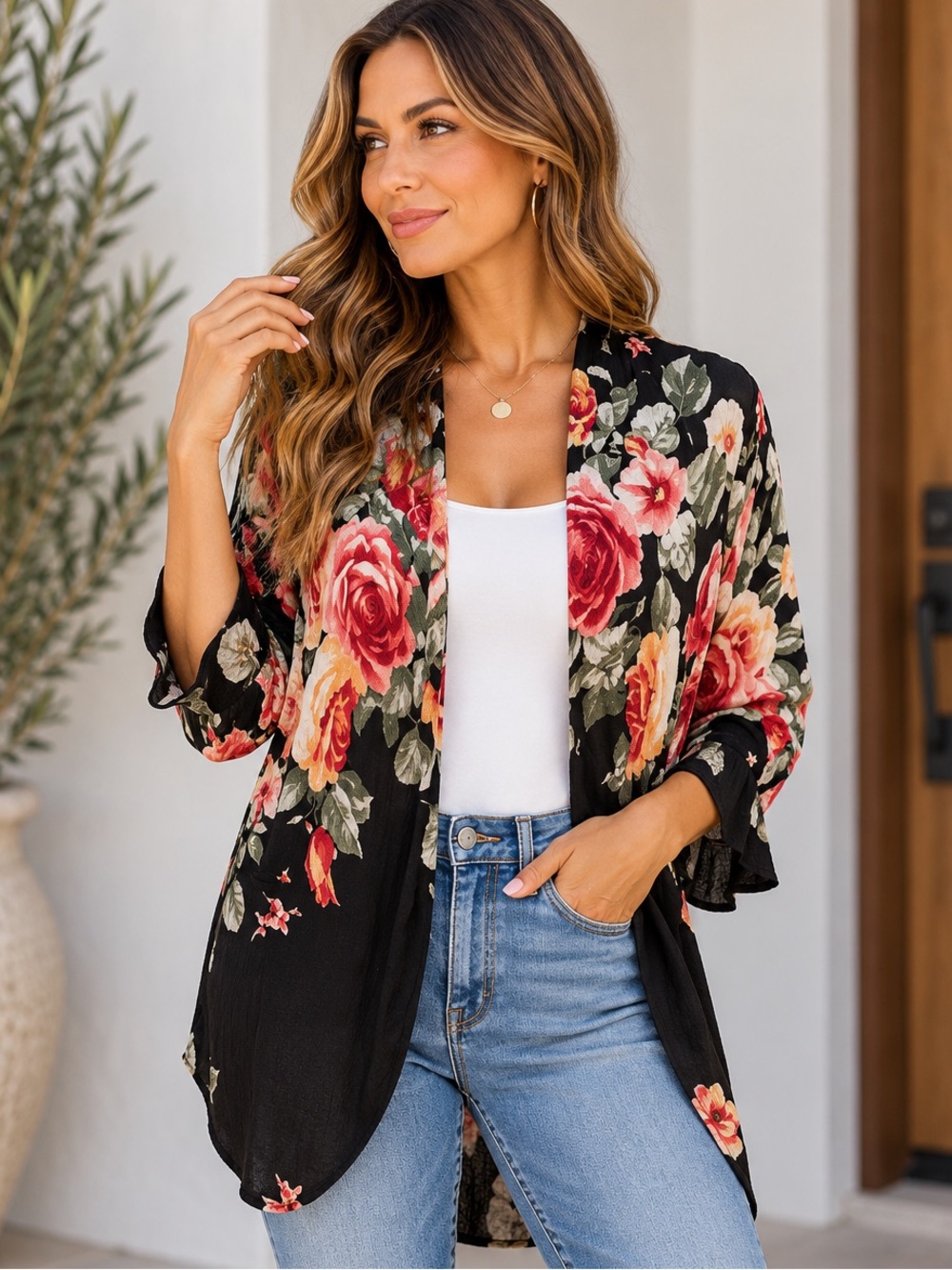 Mauve Anthropologie Cardigan Top Size Small Floral Print Open Front‎